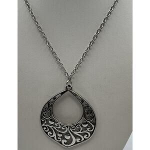 Jewelry Necklace Pendant Silver black Elongated Teardrop Shaped Cable Chain